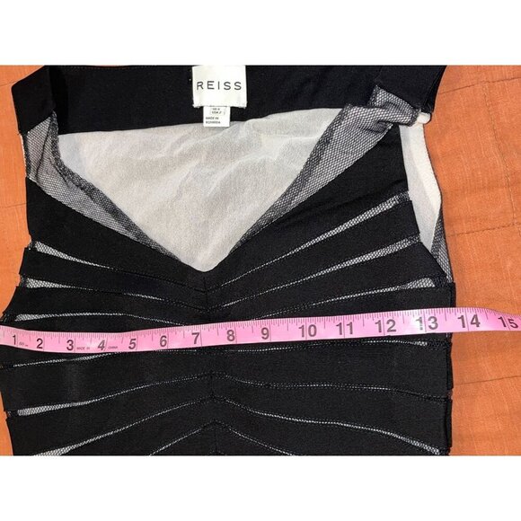 Reiss Black Sleeveless Stretch Mesh & Stripe Women's Bodycon Dress Size 2 - Picture 7 of 9